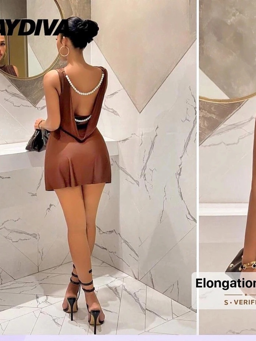 Slaydiva Rust Brown Elegant Sexy Summer Birthday Night Out Party Mini Dress